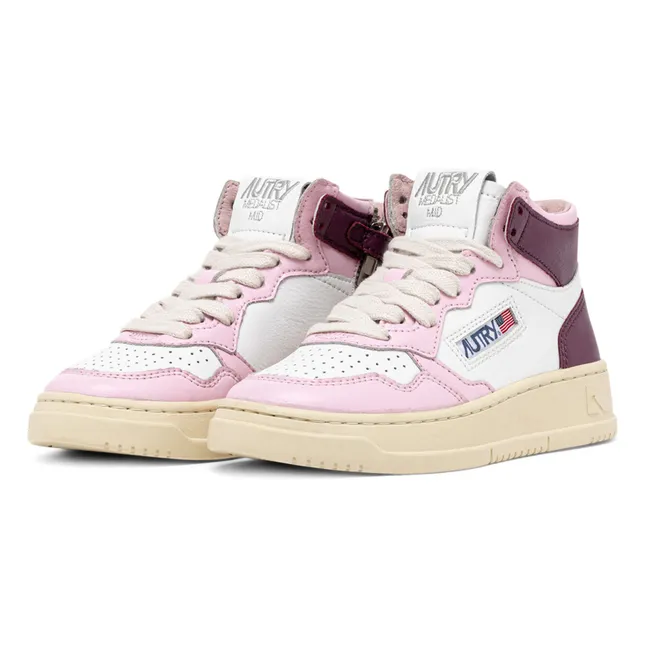 Two-Tone Kids Medalist Mid Leather Sneakers | Pink