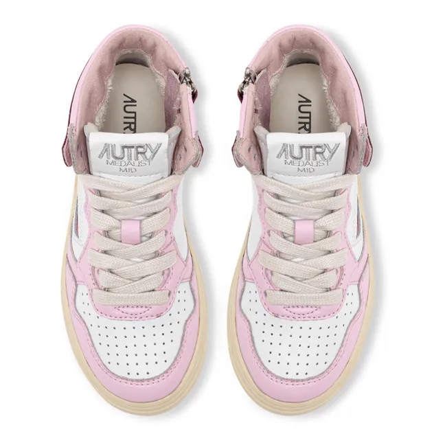 Two-Tone Kids Medalist Mid Leather Sneakers | Pink