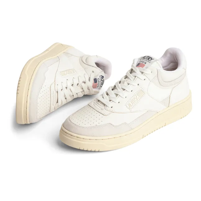Open Mid Leather/Suede Sneakers | White
