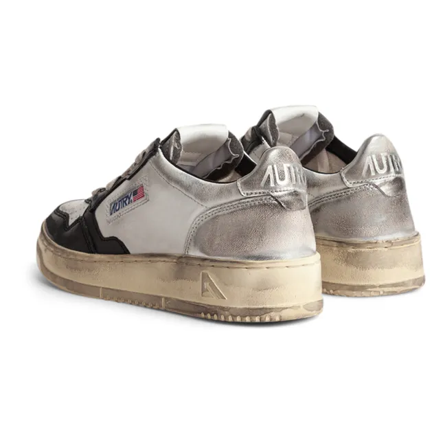 Sneakers Super Vintage Low Leder Zweifarbig | Schwarz
