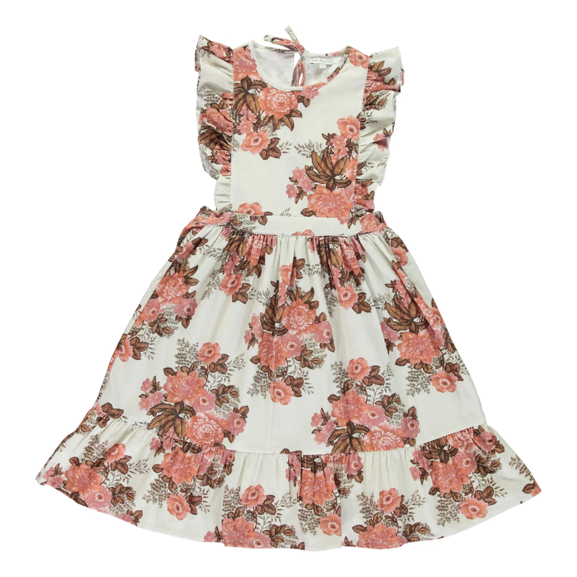 Bebe Organic Ecru Hana Flowery Apron Dress