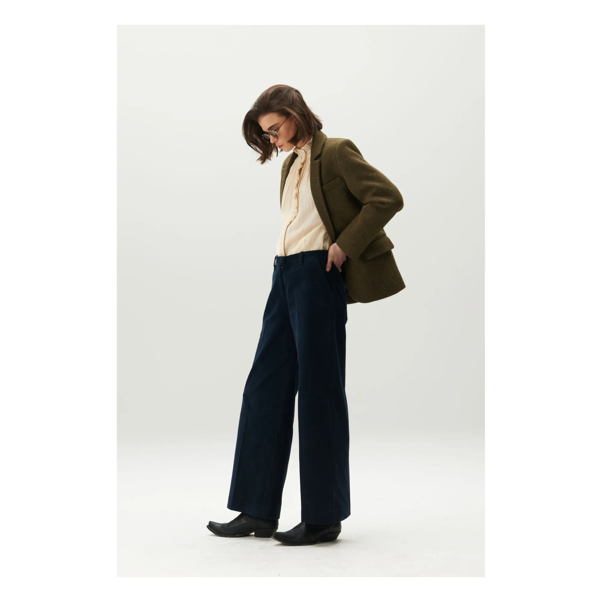 Bellepiece Navy Blue Penny Trousers Wool Stripes