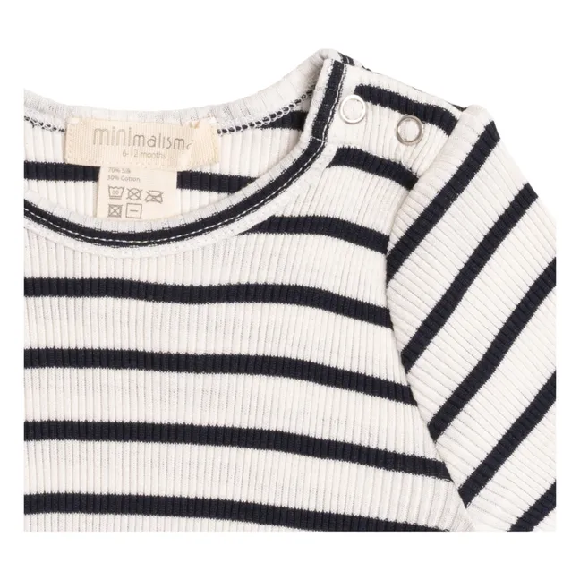 Bogense Ribbed Cotton and Silk Stripe T-Shirt | Blue