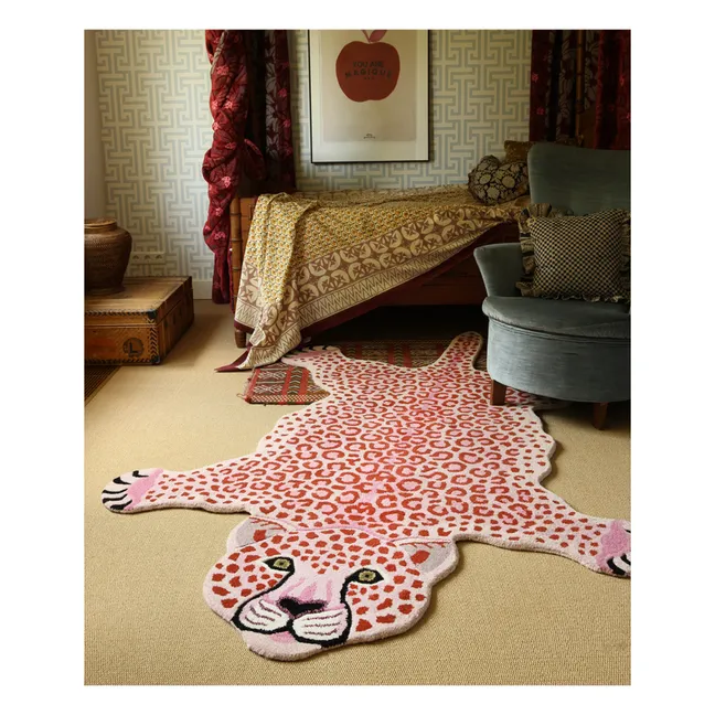 Pink Wool Leopard Print Rug | Pink