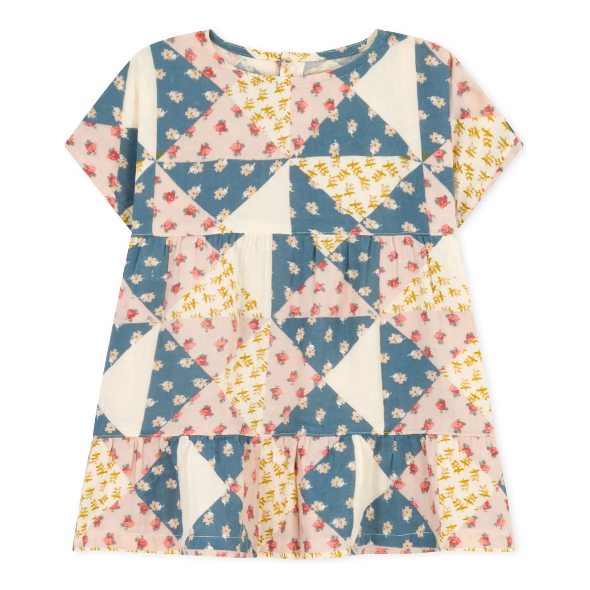 Petit Bateau Ecru Cotton Gauze Patchwork Dress