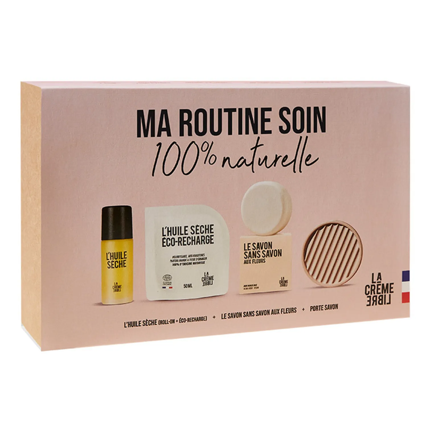 La Crème Libre Women's Untinted Skincare Routine Set - Dry Oil & Eco-Refill + Flower Soap & Soap Dish