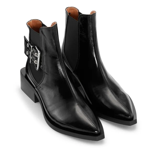 Chelsea Boots Chunky Buckle Patent Leather | Black