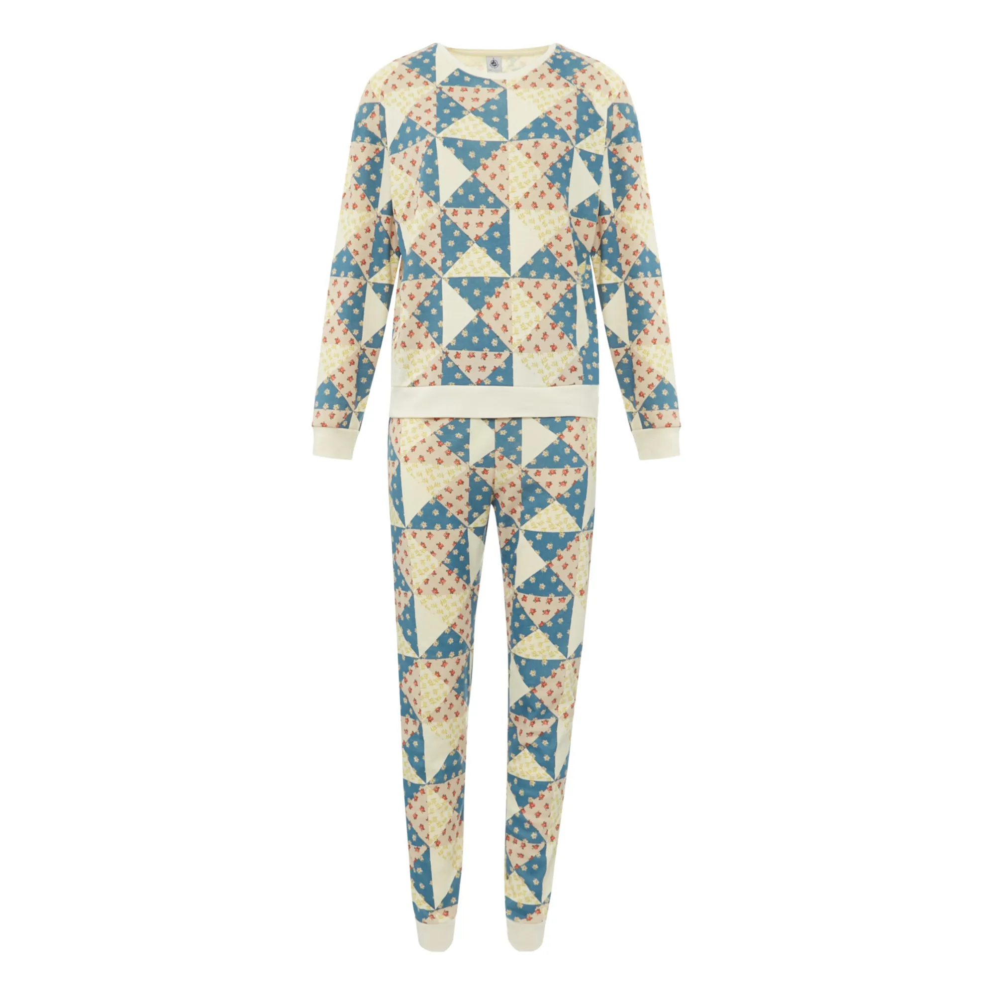 Petit Bateau Women's Ecru Patchwork Sweatshirt + Pyjama Trousers - Collection