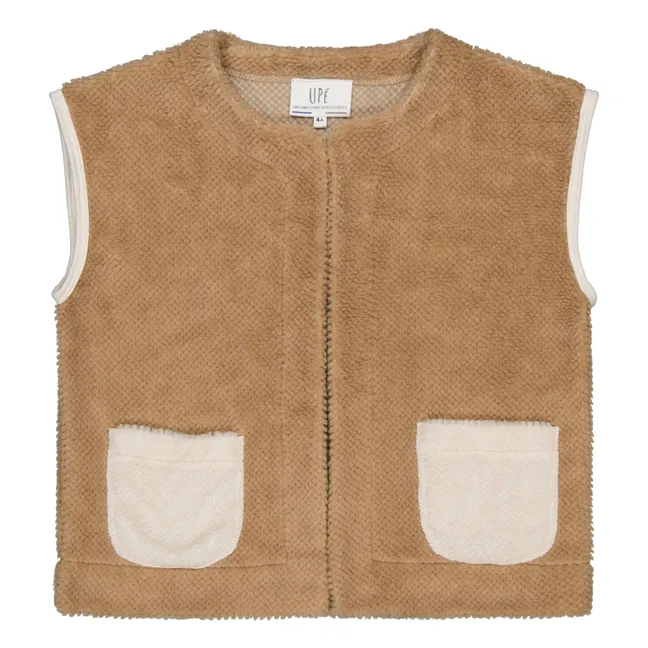 Sleeveless waistcoat in two-tone recycled material | Camel