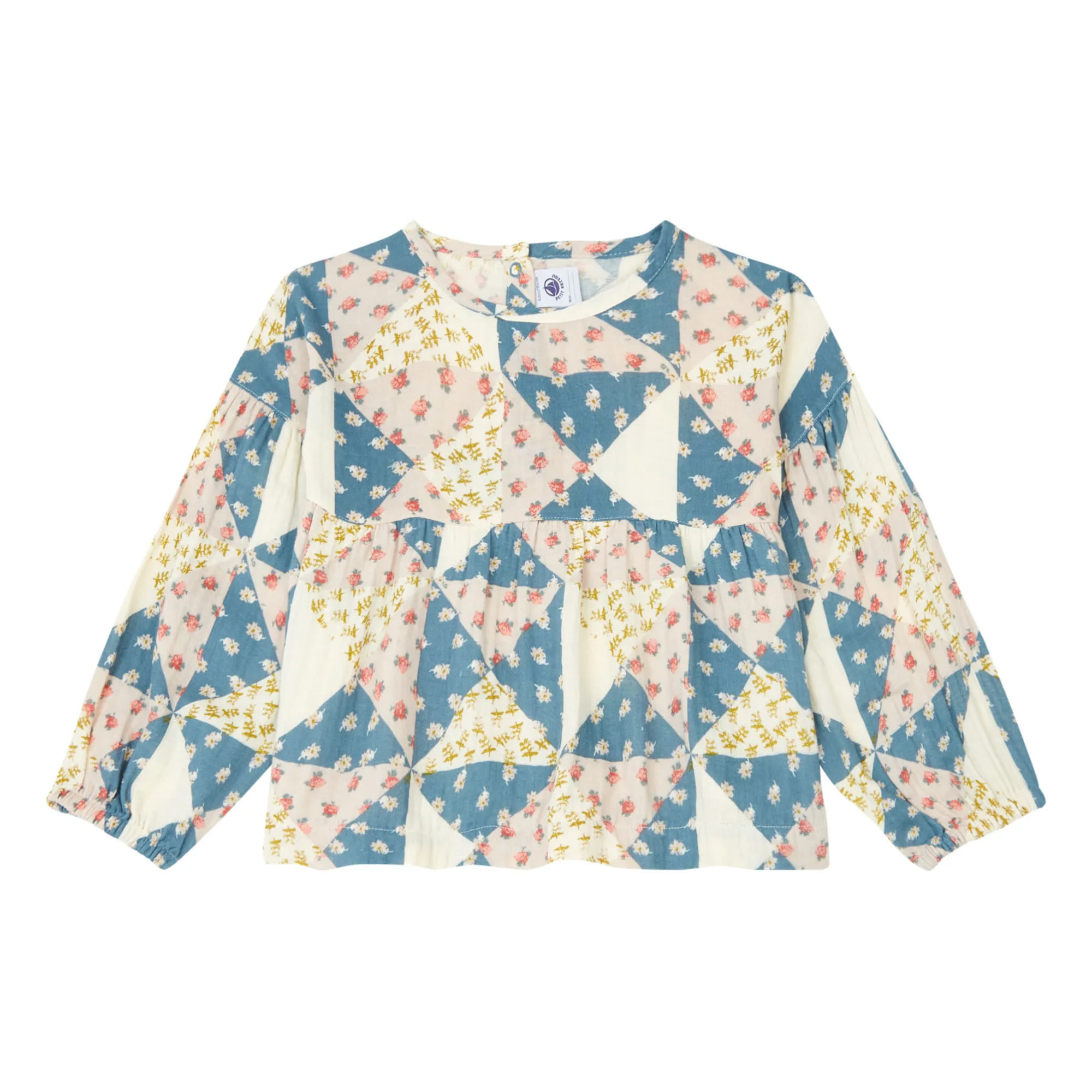 Petit Bateau Beige Cotton Gauze Patchwork Blouse