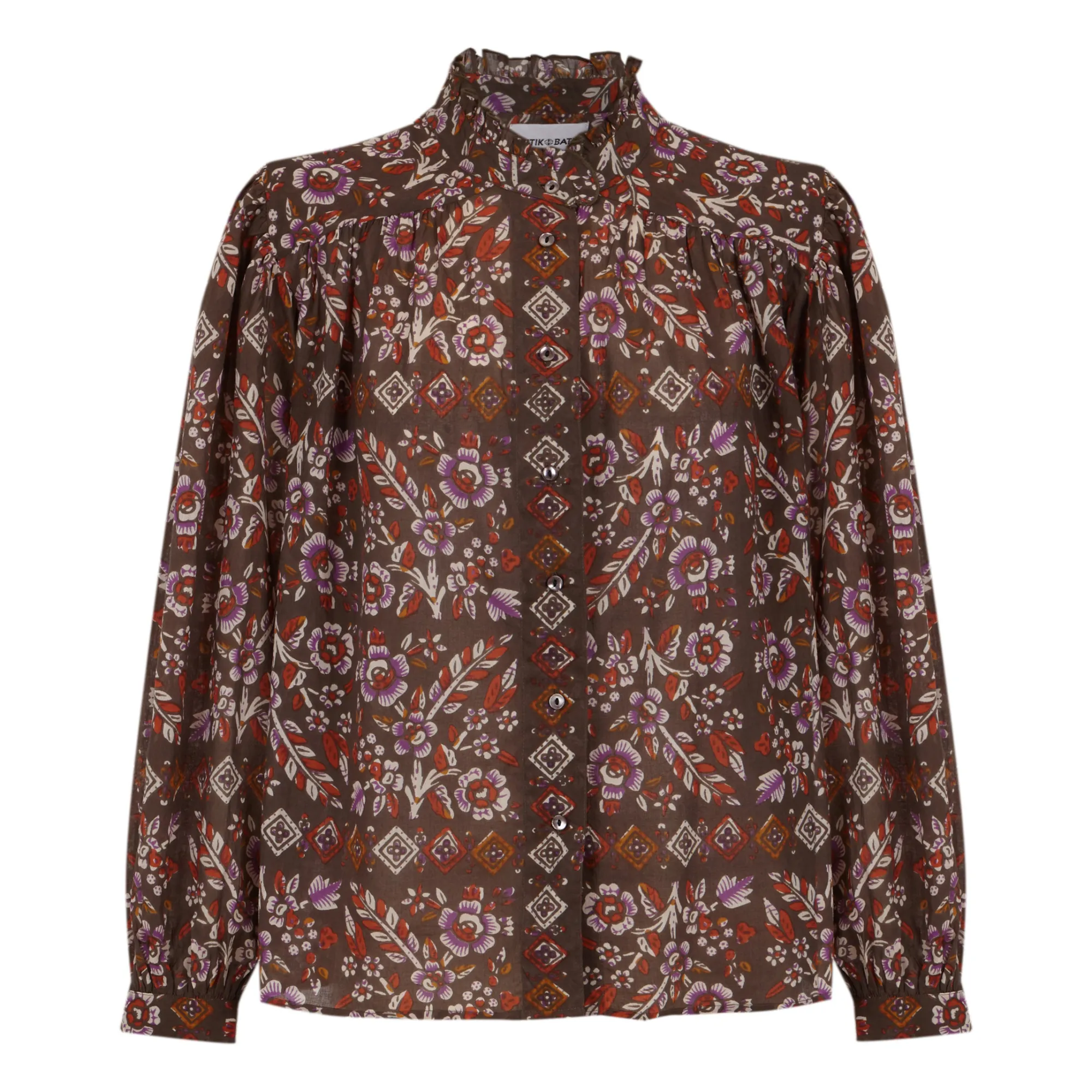Antik Batik Brown Flora Cotton Voile Blouse