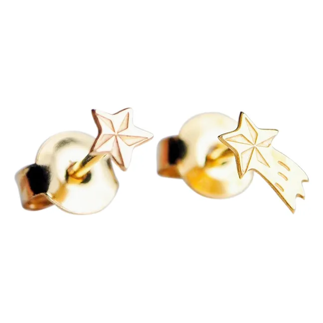 Asymmetrical shooting star earrings | Gold