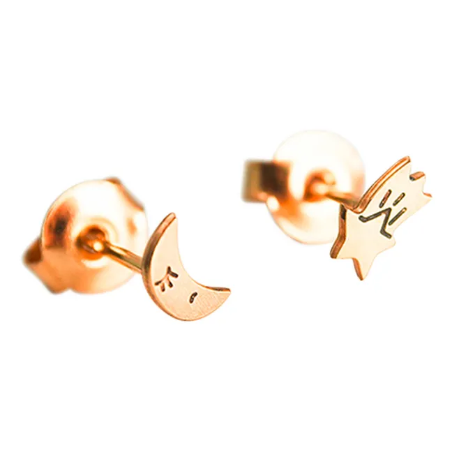 Boucles d'oreilles Asymétriques Lune | Doré