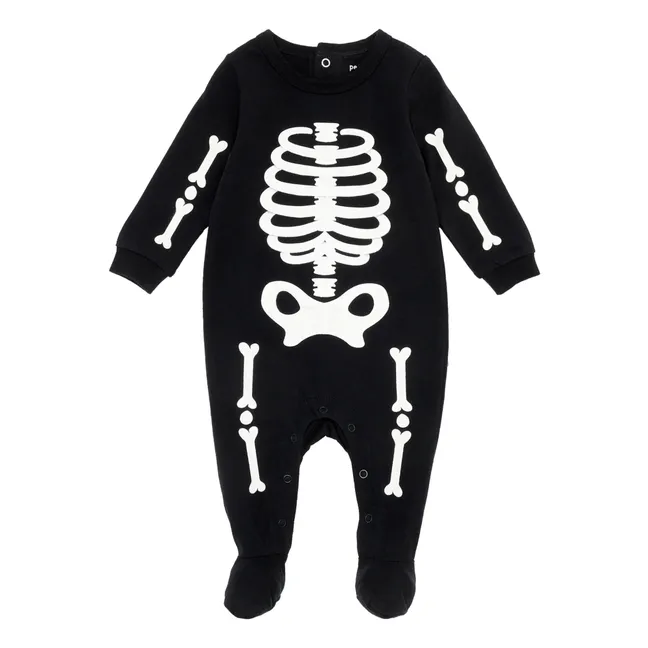 Pyjama One Piece Organic Cotton Skeleton Phosphorescent | Black