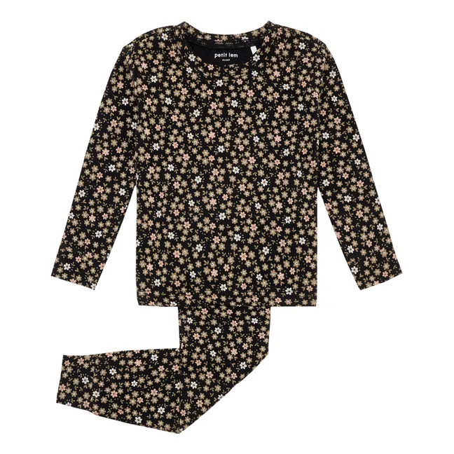 Pyjama Bio-Baumwolle Blumen | Schwarz