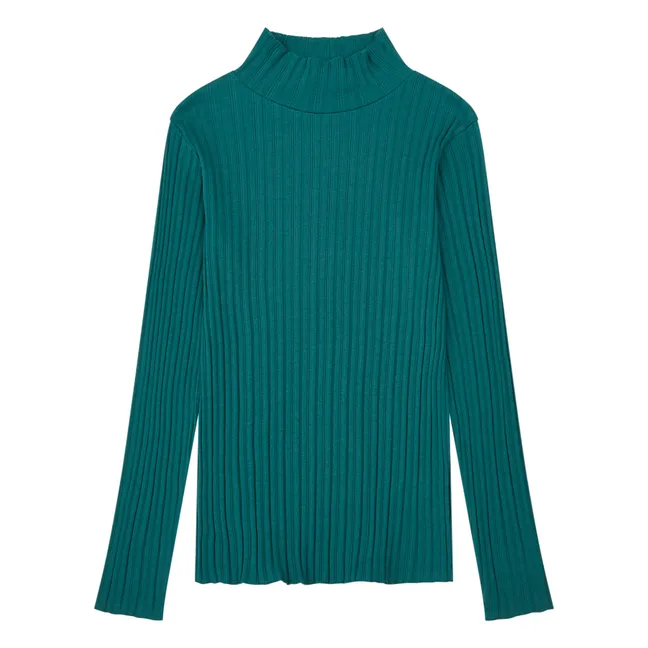 Women's Organic Cotton Ribbed Sweater | Chrome green