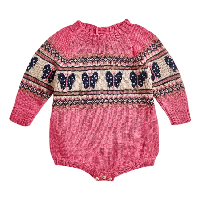 Long-sleeved Baby Alpaca Butterfly romper | Pink