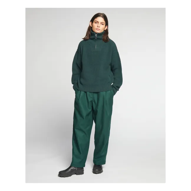 Pantalón British Worker de lana a rayas | Verde Oscuro