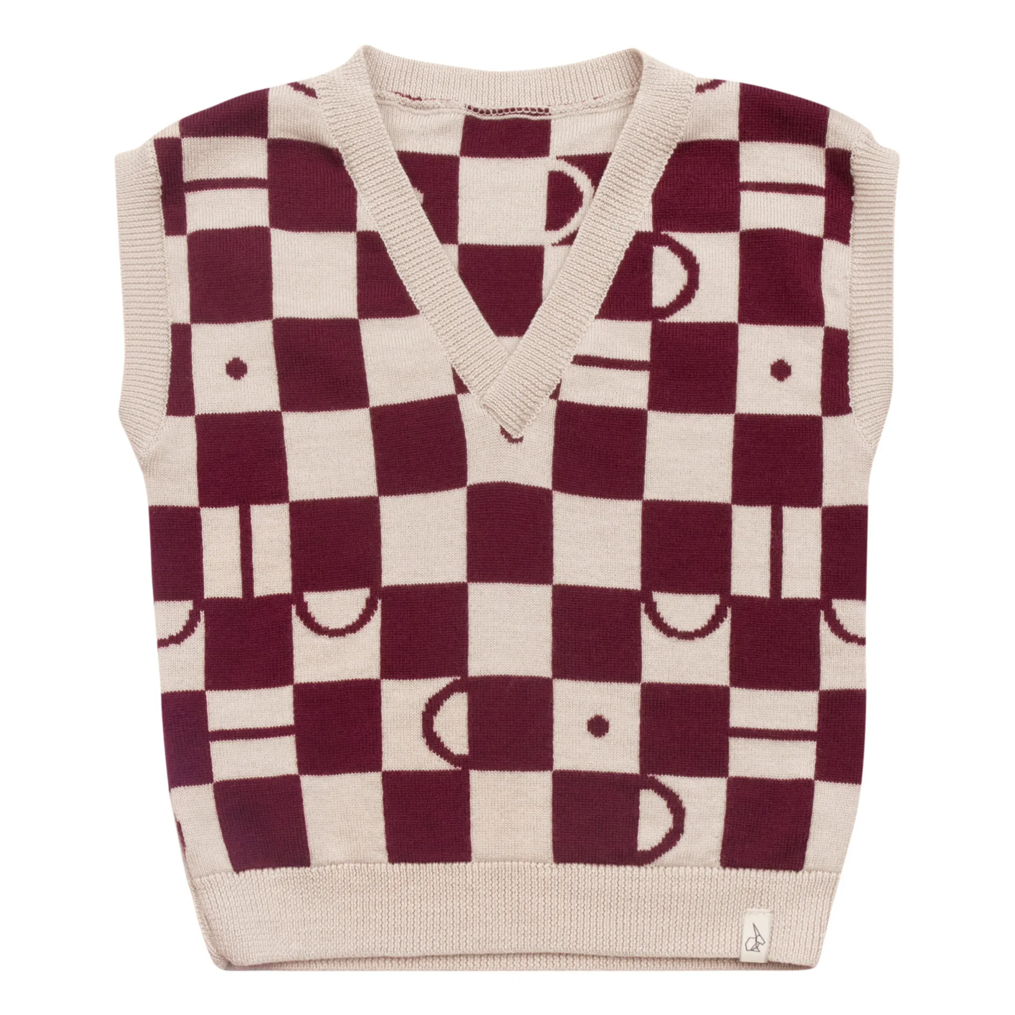 Bonnie & The Gang Burgundy Claude Merino Check Sleeveless Sweater