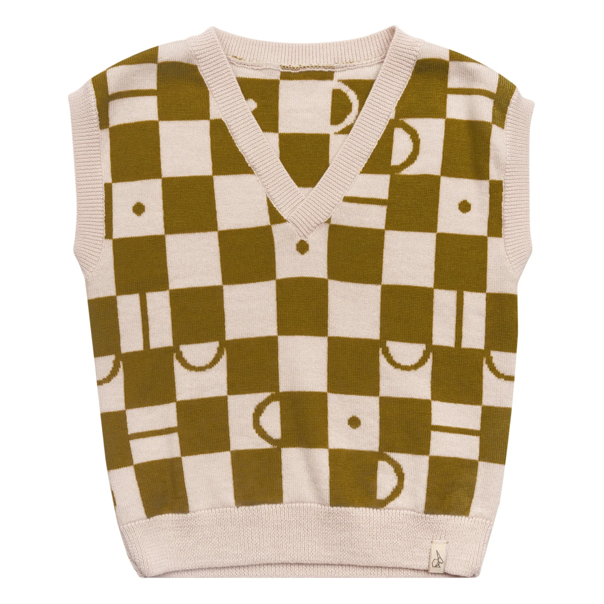 Bonnie & The Gang Green Claude Merino Check Sleeveless Sweater