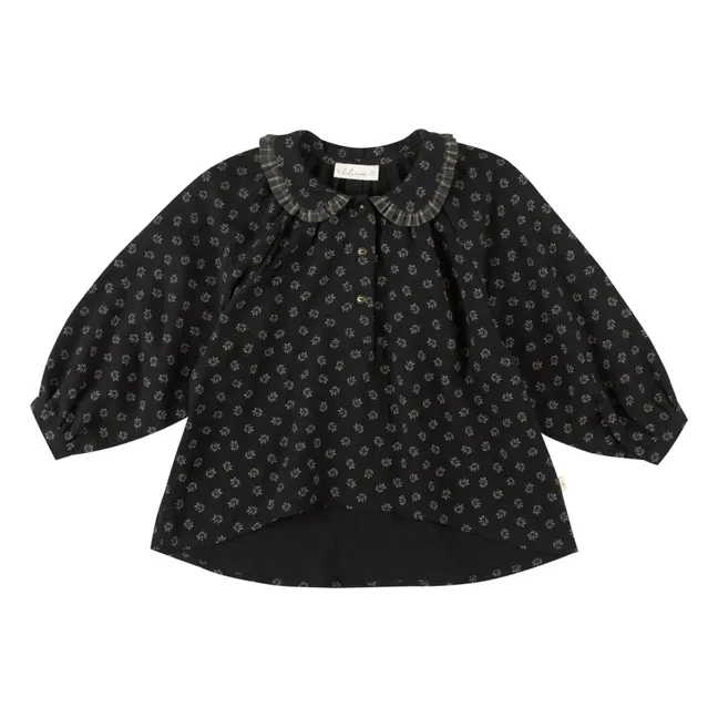 Organic cotton gauze blouse Claudie Fleurs | Black
