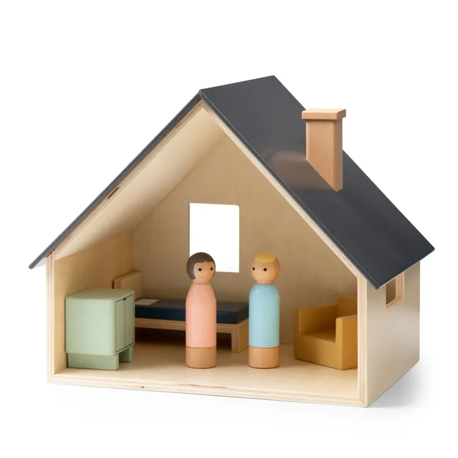 Casa de muñecas y accesorios de madera