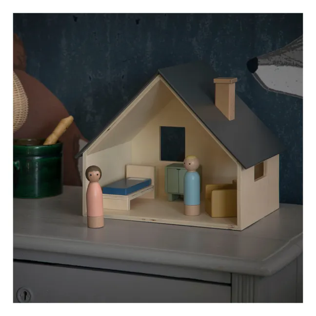 Casa de muñecas y accesorios de madera