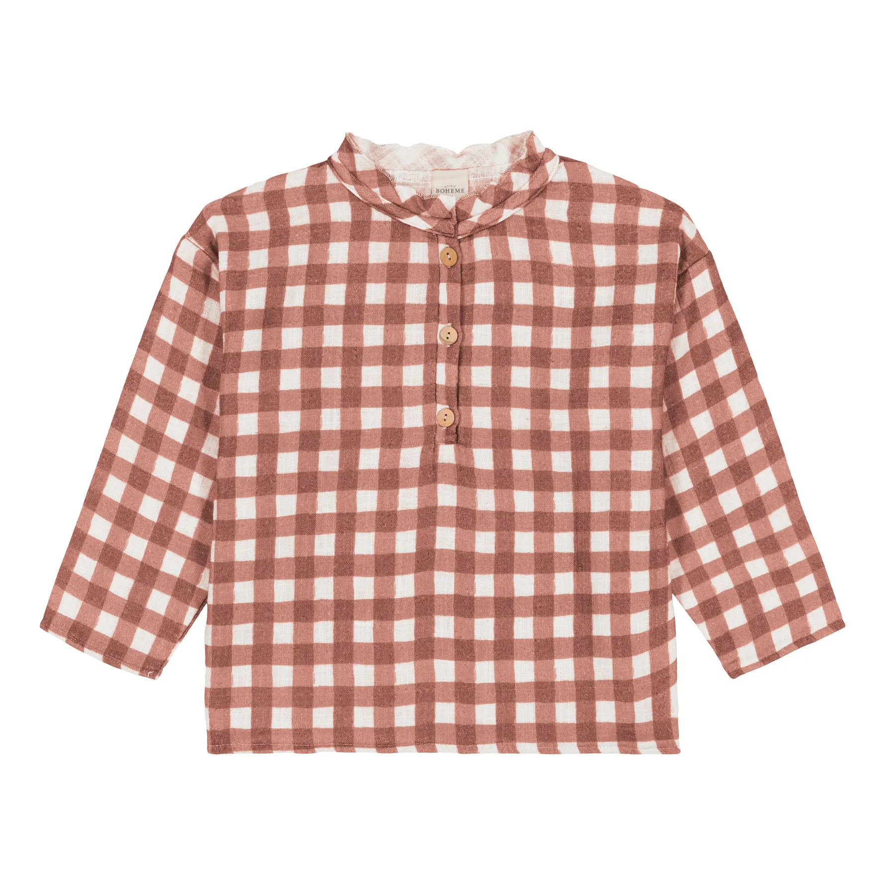 Studio Bohème Burgundy Organic Cotton Gauze Blouse Vichy Olympe
