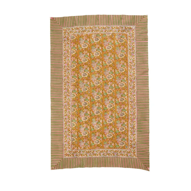 Tagesdecke Marigold und Totebag aus Baumwolle | Sandfarben
