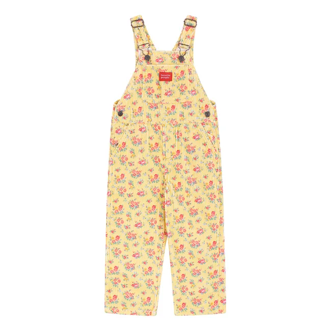 The Heart & The Bottle Floral Ribbed Long Dungarees | Pale yellow