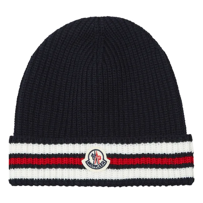 Striped knitted hat for teenagers | Navy blue