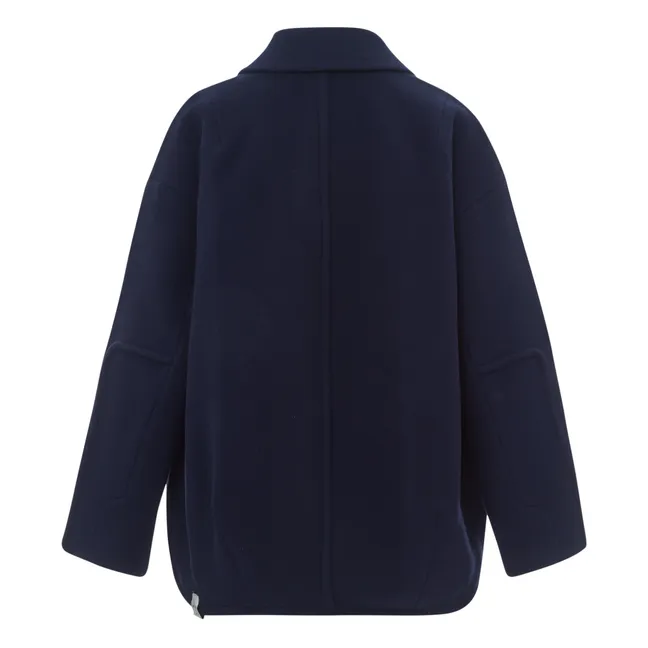 Short coat in wool velvet | Navy blue