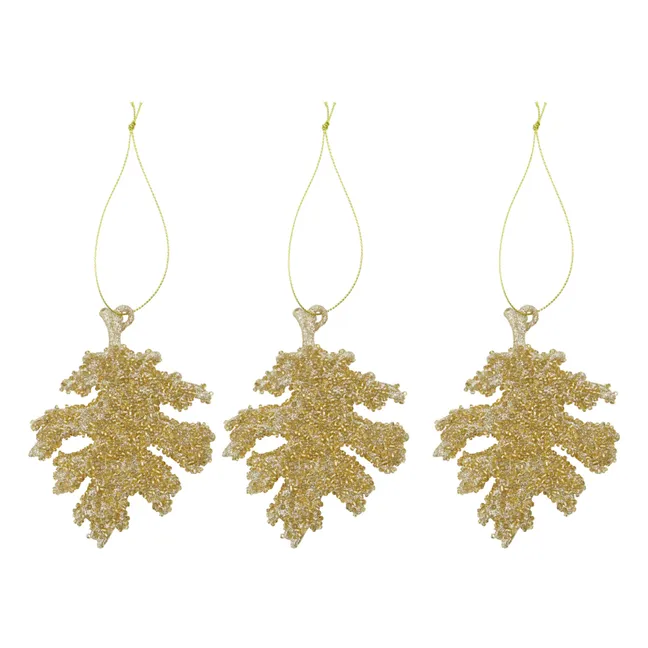 Decoración navideña con hojas de Gliz - Lote de 3 | Dorado