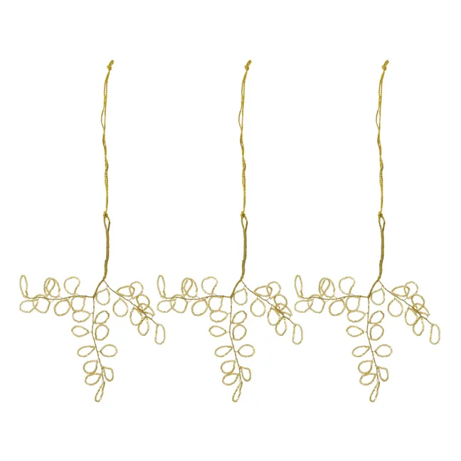 Decoración navideña con hojas de perla - Lote de 3 | Dorado