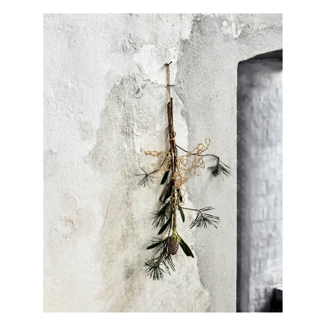 Decoración navideña con hojas de perla - Lote de 3 | Dorado