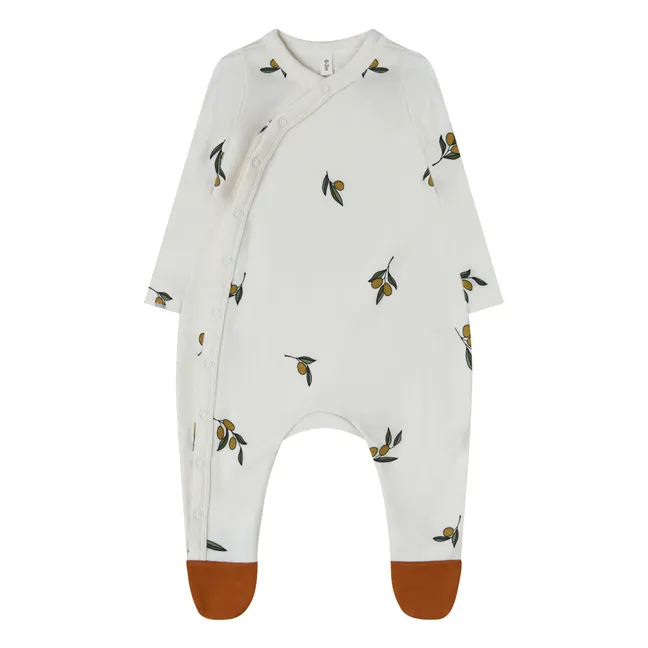 Pyjama à Pieds Coton Bio Olives | Blanc