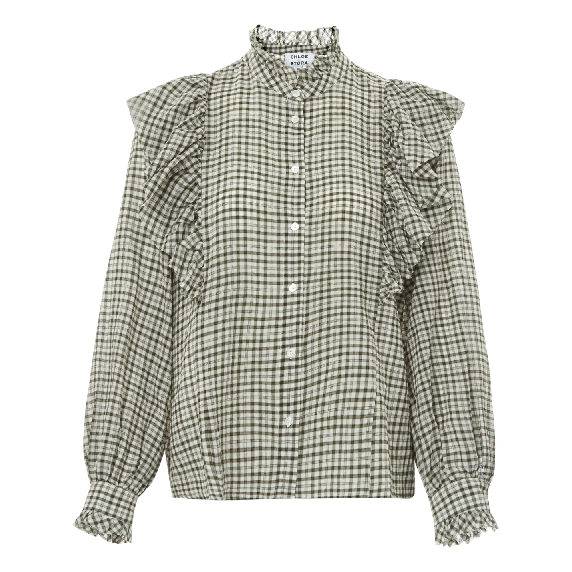 Chloé Stora Khaki Albi Vichy Cotton Blouse