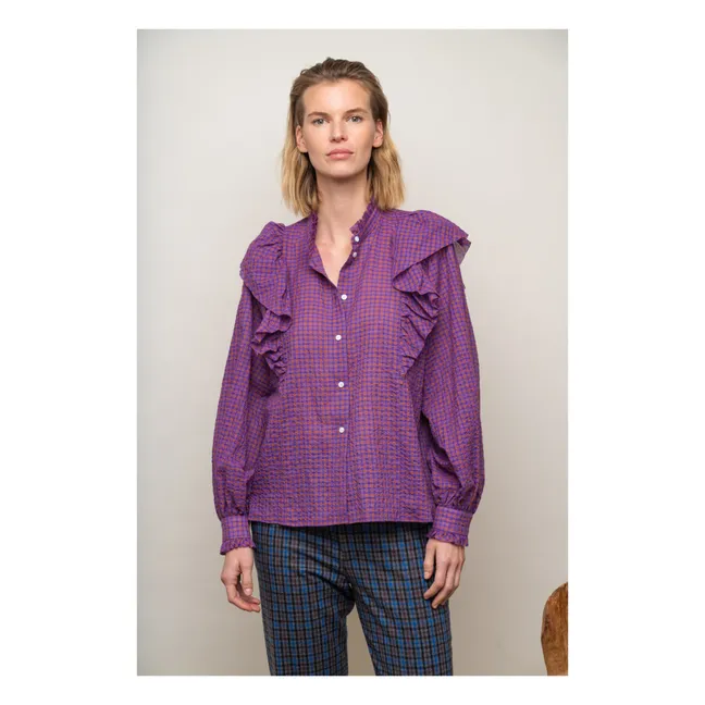 Albi Vichy Cotton Blouse | Purple