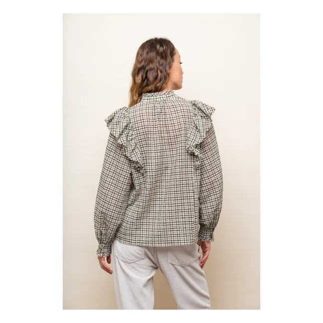 Blusa de algodón Albi Vichy | Verde Kaki