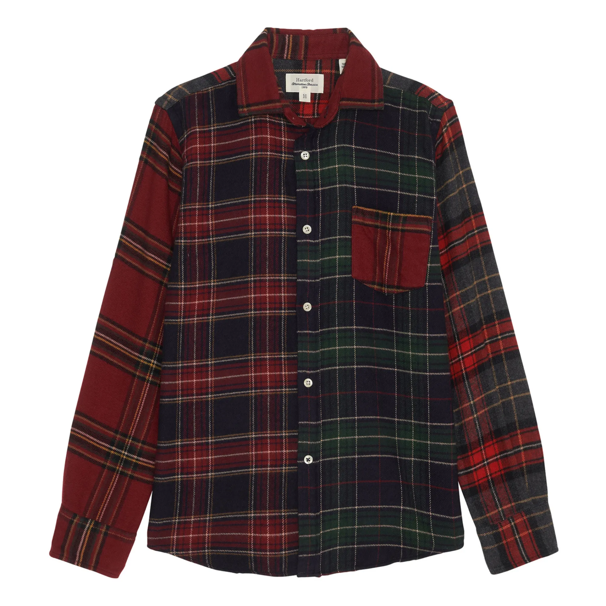 Hartford Navy Blue - Red Pitt Patchwork Flannel Shirt