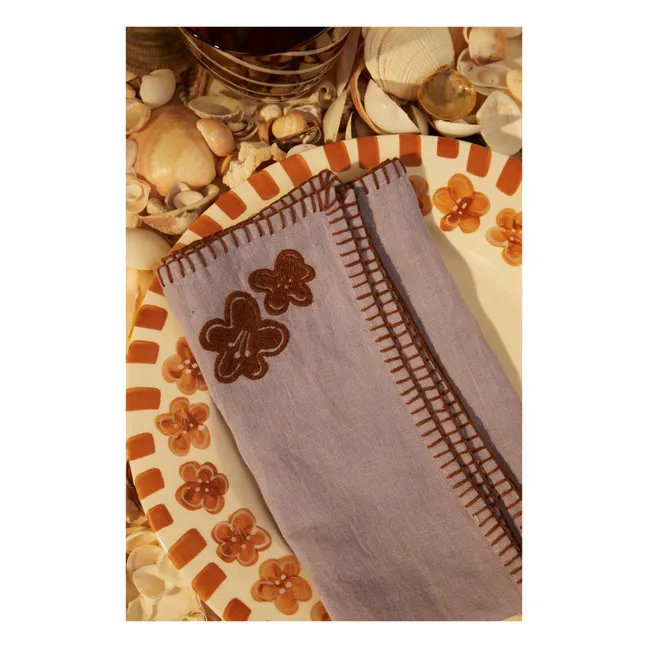 Bestickte Serviette aus Leinen | Mauve
