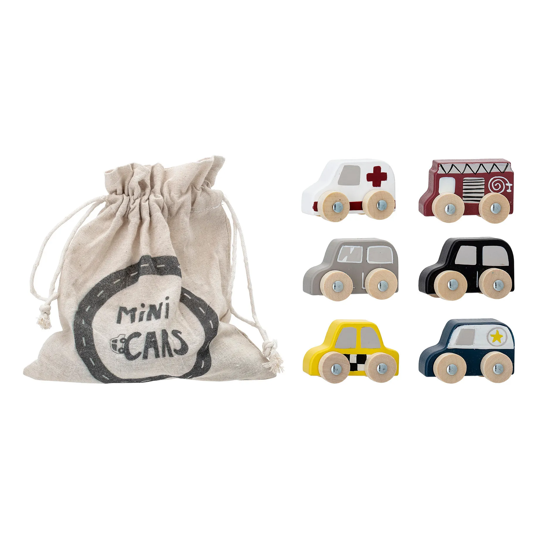 Bloomingville Mini Multicoloured Avin Wooden Cars - Set Of 6