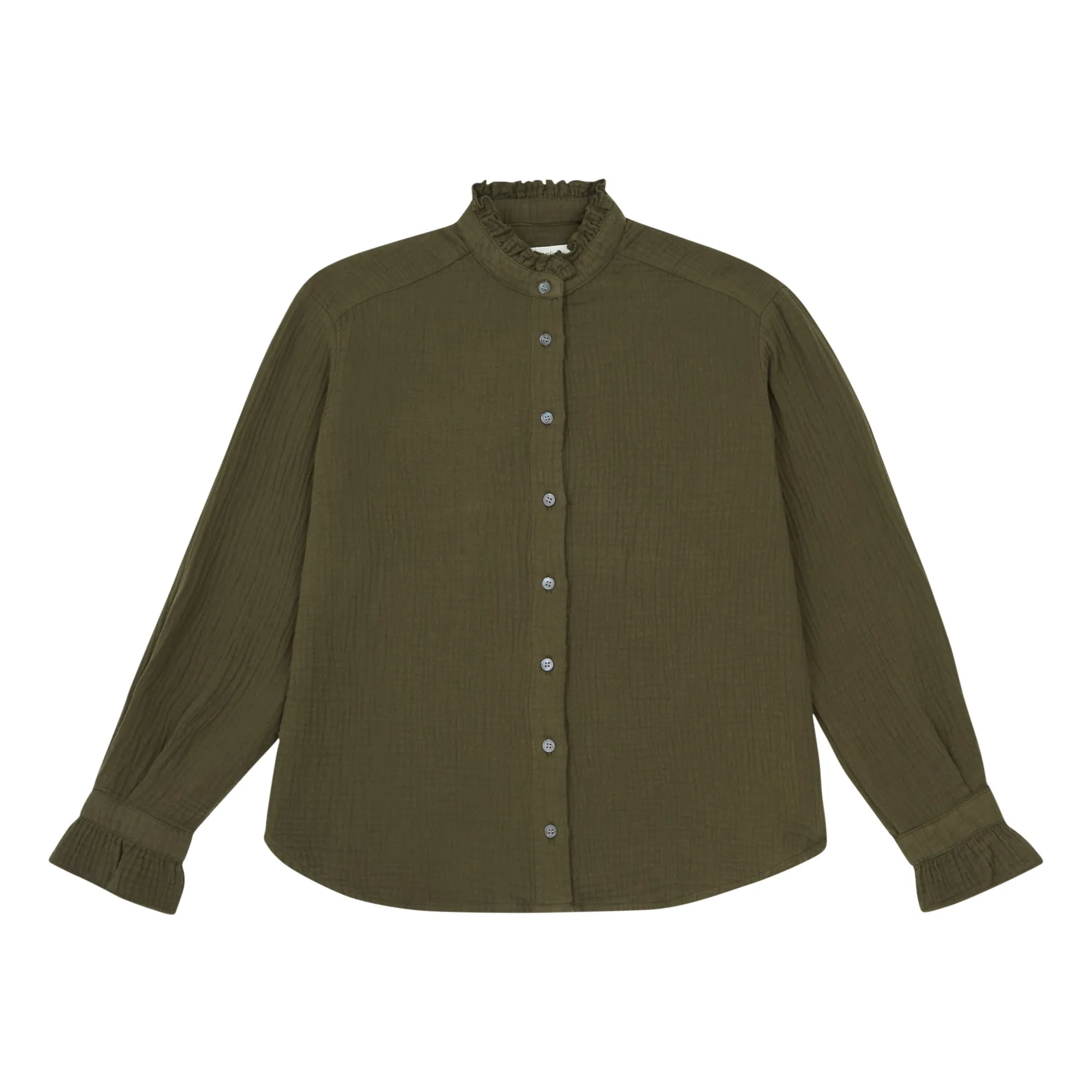Hartford Khaki Comedy Ruffle Collar Blouse