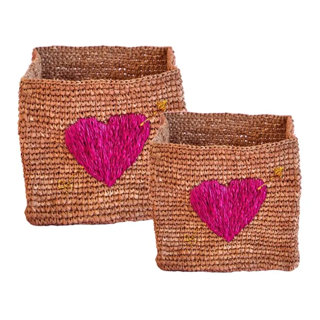 Raffia storage baskets - Set of 2 | Fuchsia