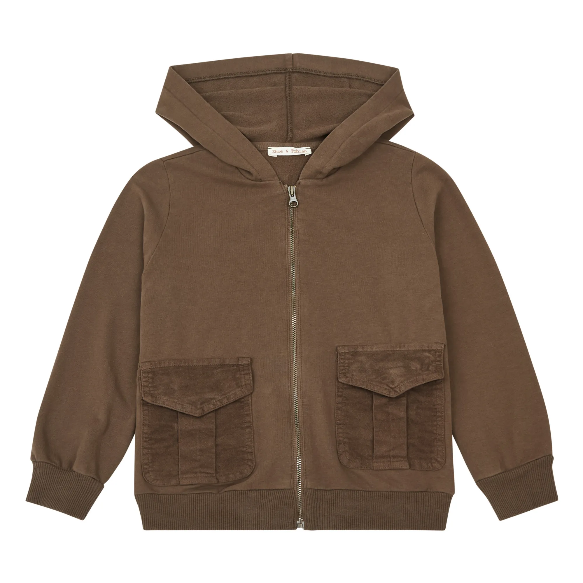 Zhoe & Tobiah Chocolate Zip Hoodie With Velour Pockets