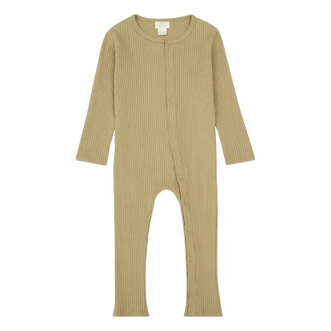 Fußloser Pyjama aus gerippter Bio-Baumwolle | Kamelbraun
