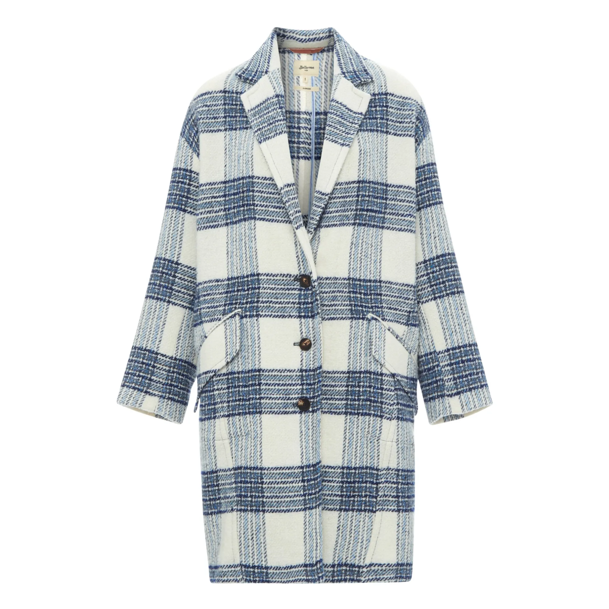 Manteau Claire Carreaux Laine  - Collection Femme | Bleu- Image produit n°0