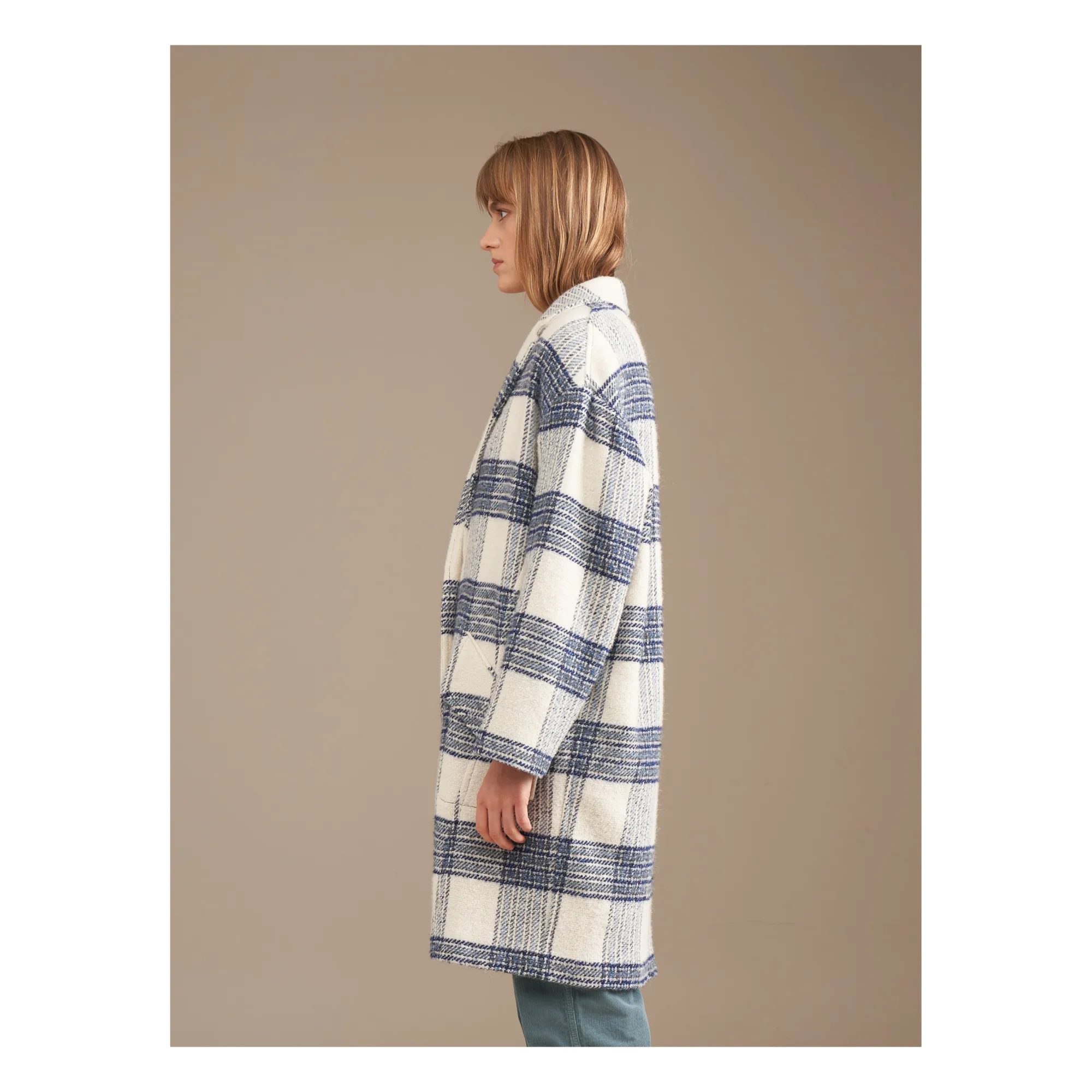 Manteau Claire Carreaux Laine  - Collection Femme | Bleu- Image produit n°2