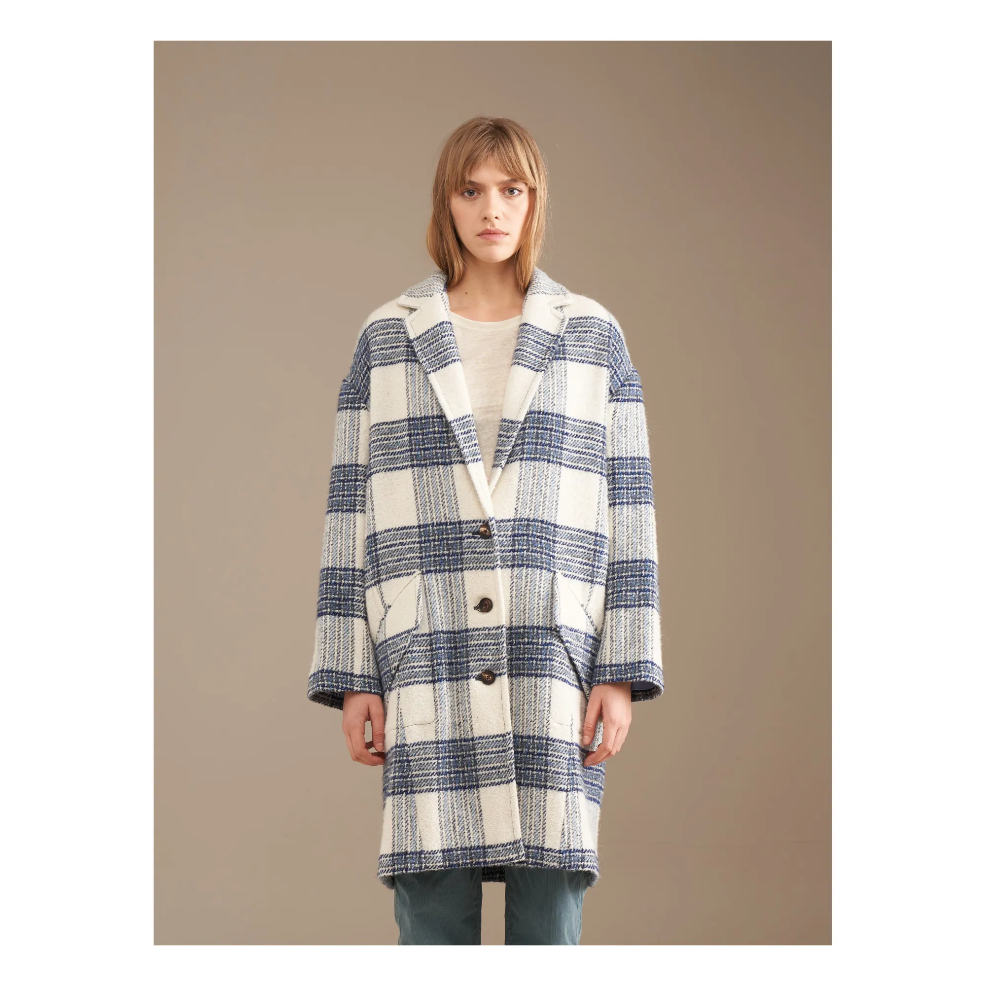 Manteau Claire Carreaux Laine  - Collection Femme | Bleu- Image produit n°1