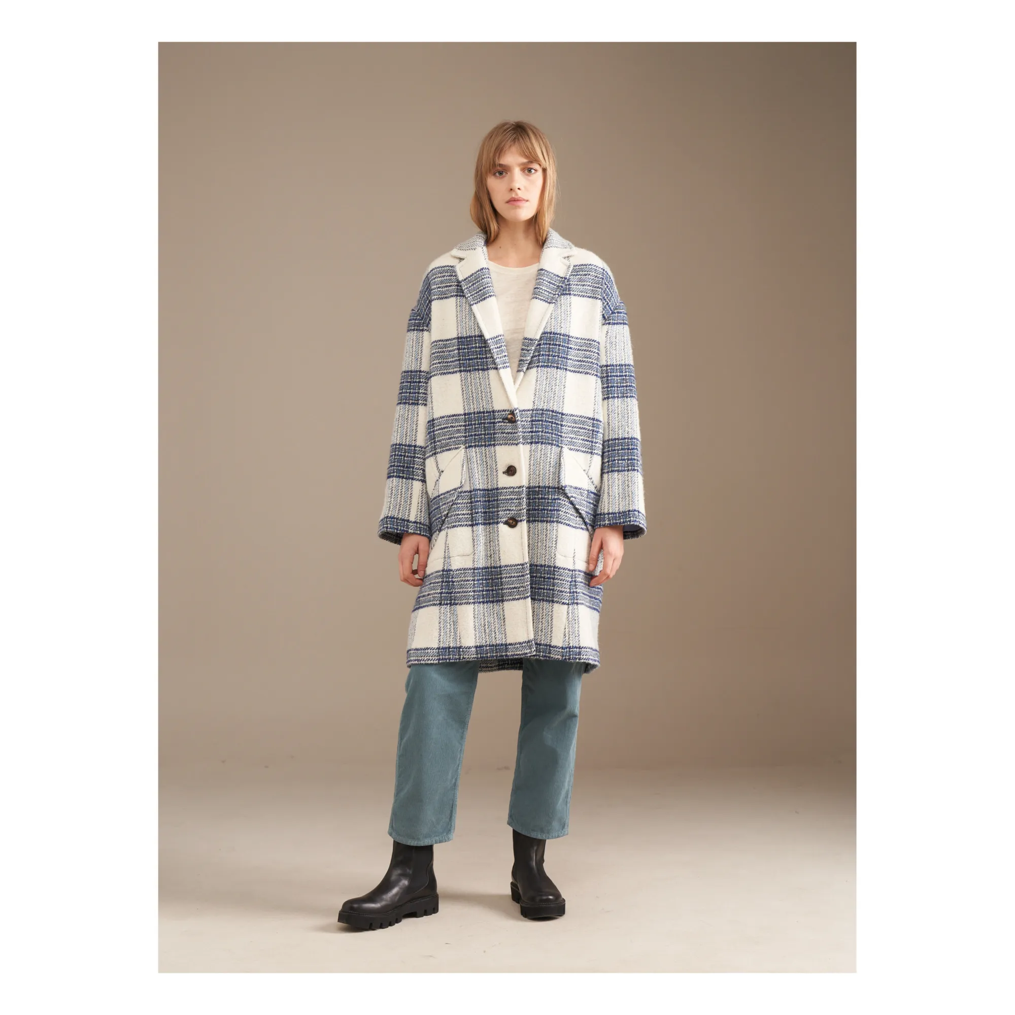 Manteau Claire Carreaux Laine  - Collection Femme | Bleu- Image produit n°4